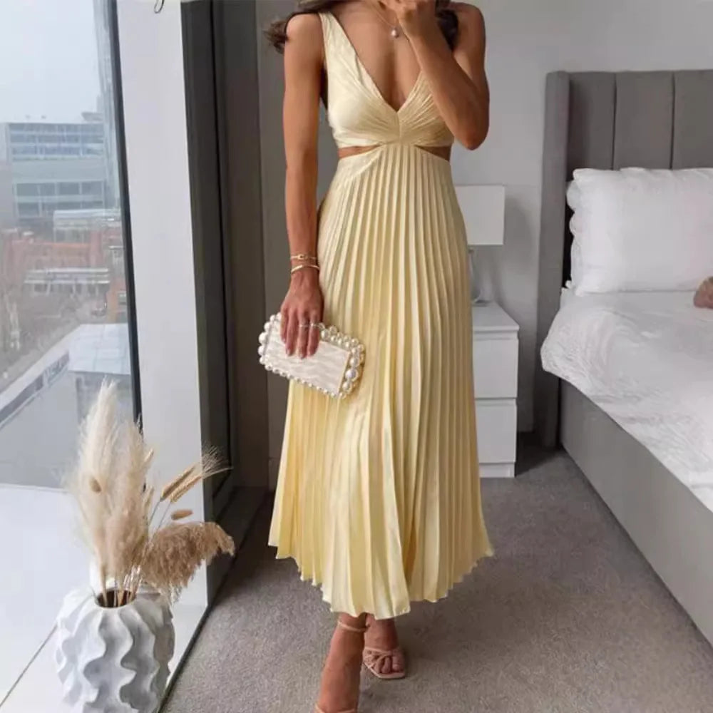 Noa | Posture-Improving Pleated Dress Yellow Dress