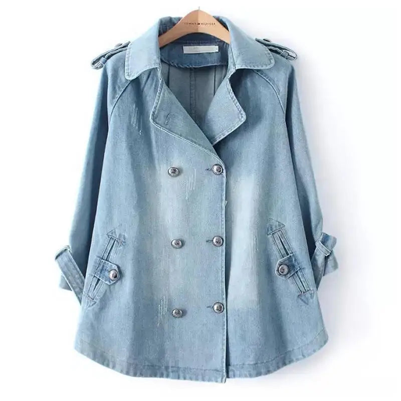 Women's Collar Cape Jeans Jacket Light Blue Jacket