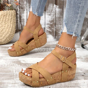Karen™ | Comfortable Buckle Wedge Sandals Khaki