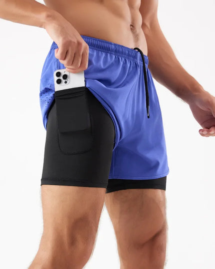 Men's 2-in-1 Quick-Dry Running Shorts with Phone Pocket Purple Blue Shorts