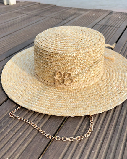 Handmade Straw Sun Hat with Metal Chain for Women style 1 54-58cm Hats