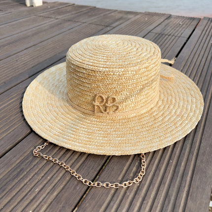 Handmade Straw Sun Hat with Metal Chain for Women style 1 54-58cm Hats