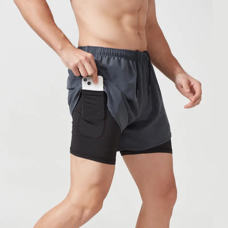 Men's 2-in-1 Quick-Dry Running Shorts with Phone Pocket Gray Shorts