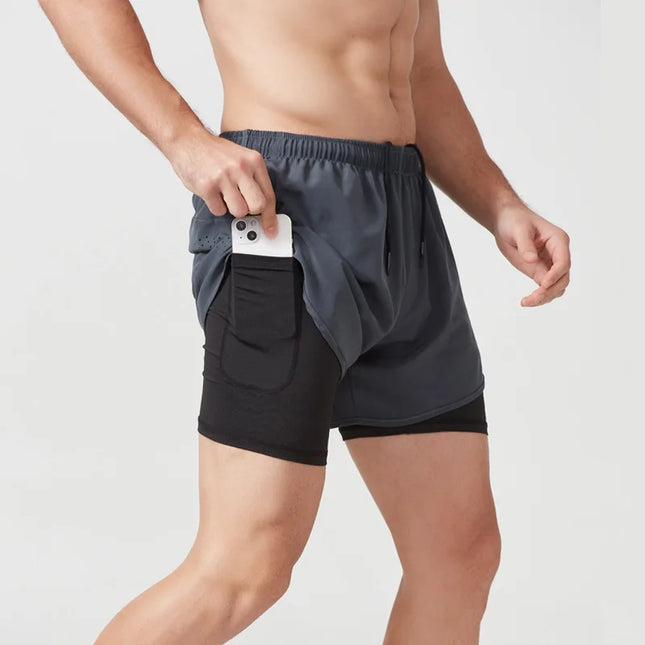 Men's 2-in-1 Quick-Dry Running Shorts with Phone Pocket Gray Shorts