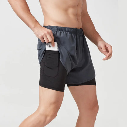Men's 2-in-1 Quick-Dry Running Shorts with Phone Pocket Gray Shorts