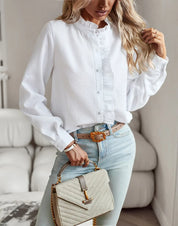 Nora I Elegant Office Frill with Stand-Up Collar Shirt Women Blouse
