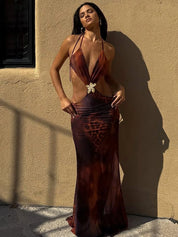 Dgluke Tie-Dye Cut-Out Mesh Maxi Dress Dresses