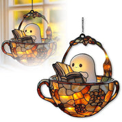 Ghost Reading Book Window Ornament Halloween Decorations