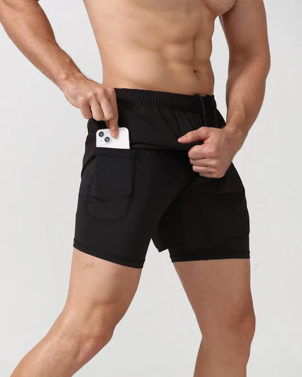 Men's 2-in-1 Quick-Dry Running Shorts with Phone Pocket Black Shorts