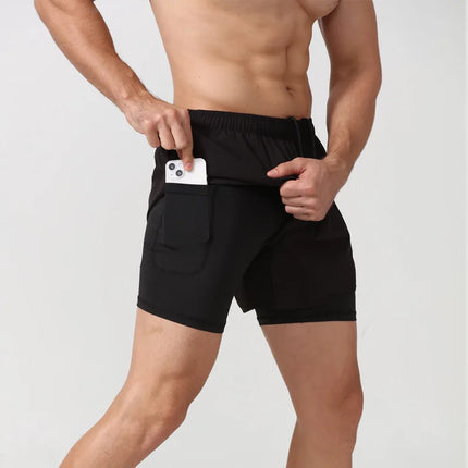 Men's 2-in-1 Quick-Dry Running Shorts with Phone Pocket Black Shorts