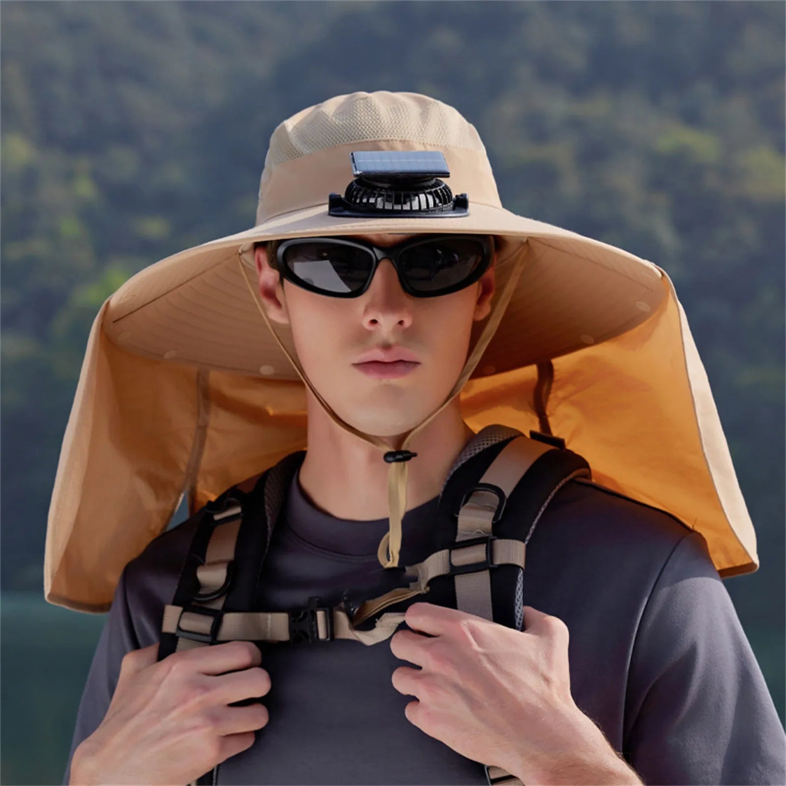 Solar-Powered Cooling Fan Hat Khaki One Size Hats