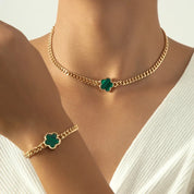 Lucky Four‑Leaf Clover Charm Set Necklace Jewelry Sets