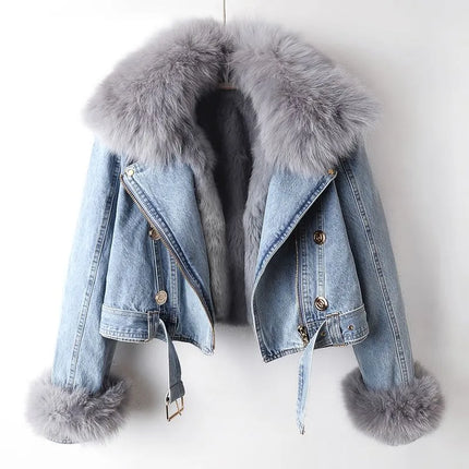 Eliza | Elegance Denim & Fur Jacket Blue Eliza | Elegance Denim & Pelz Jacke - €64