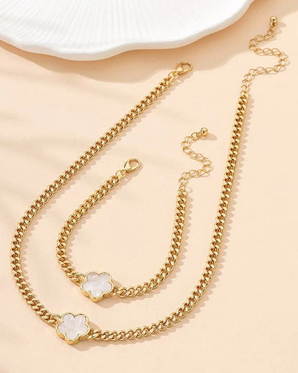Lucky Four‑Leaf Clover Charm Set Necklace White Jewelry Sets
