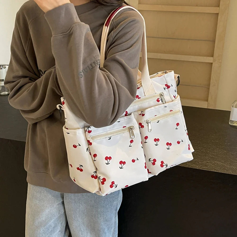 Camari | Cherry Print Canvas Tote Bag Beige Bag