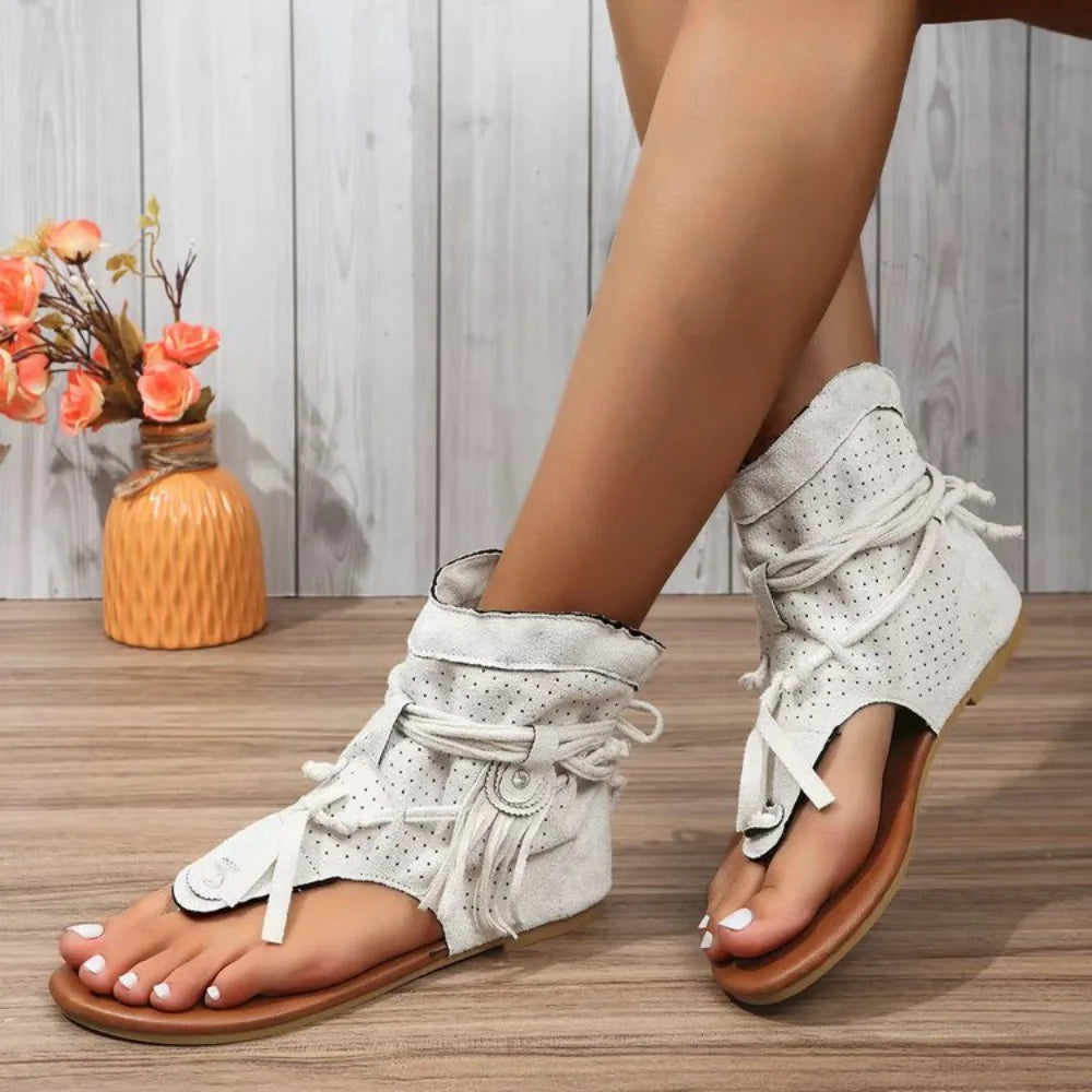 Florence™ - Vintage Fringe Accent Sandals White Sandals Clearance