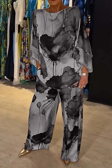 Daisy™ | Casual Round Neck Printed Set Gray Dresses