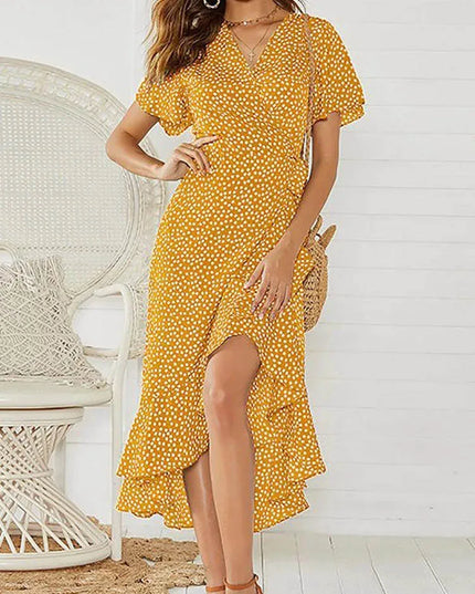 Bohemian Floral Chiffon Maxi Dress Yellow Dresses