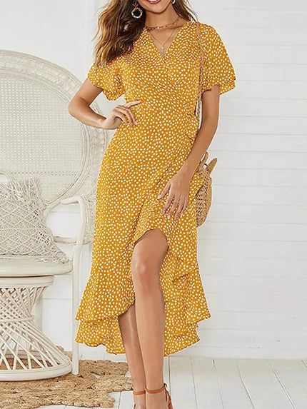 Bohemian Floral Chiffon Maxi Dress Yellow Dresses