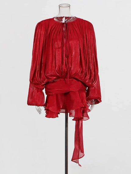 Ivana™ | Lacy V-neck Sleeved Mini Dress Red Dresses