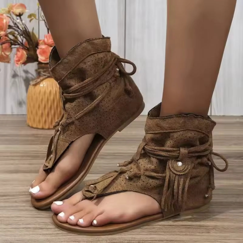 Florence™ - Vintage Fringe Accent Sandals Brown Sandals Clearance