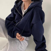 Women’s Y2K Cropped Zip-Up Hoodie – Casual Streetwear Jacket Blue Hoodie