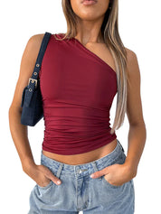 Lou | One-Shoulder Tank Claret Tank top