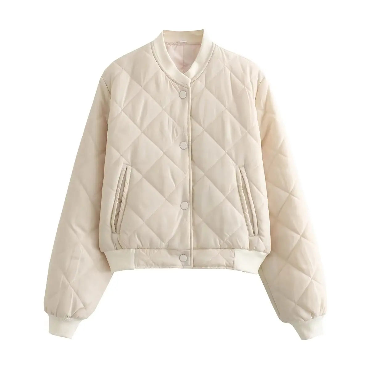 Women's Quilted Bomber Jacket Beige White Jacket