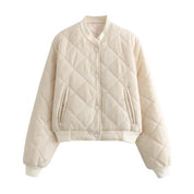 Women's Quilted Bomber Jacket Beige White Jacket