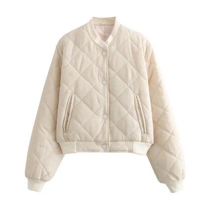 Women's Quilted Bomber Jacket Beige White Jacket