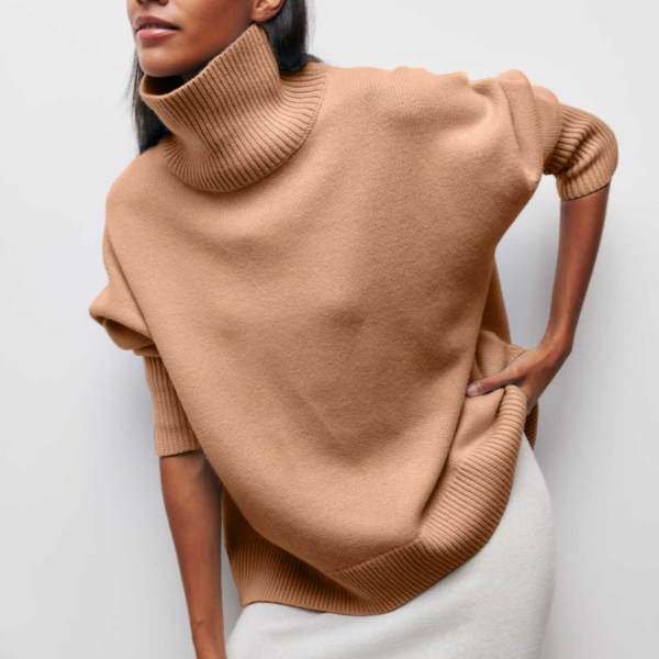 ﻿Agata - Knitted Turtleneck Sweater Khaki Sweaters
