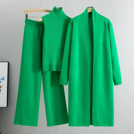 Elisabeth™ | Women's Knitted 3 Piece Set Green One Size Fits All