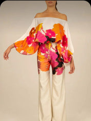 Lilie | Colorful two-piece set Floral white Two Pieces Sets