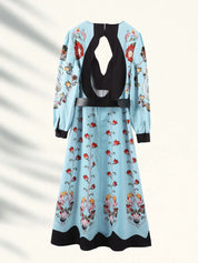 Ailani Blue Flowing Beauty Long Sleeve Midi Dress Dresses