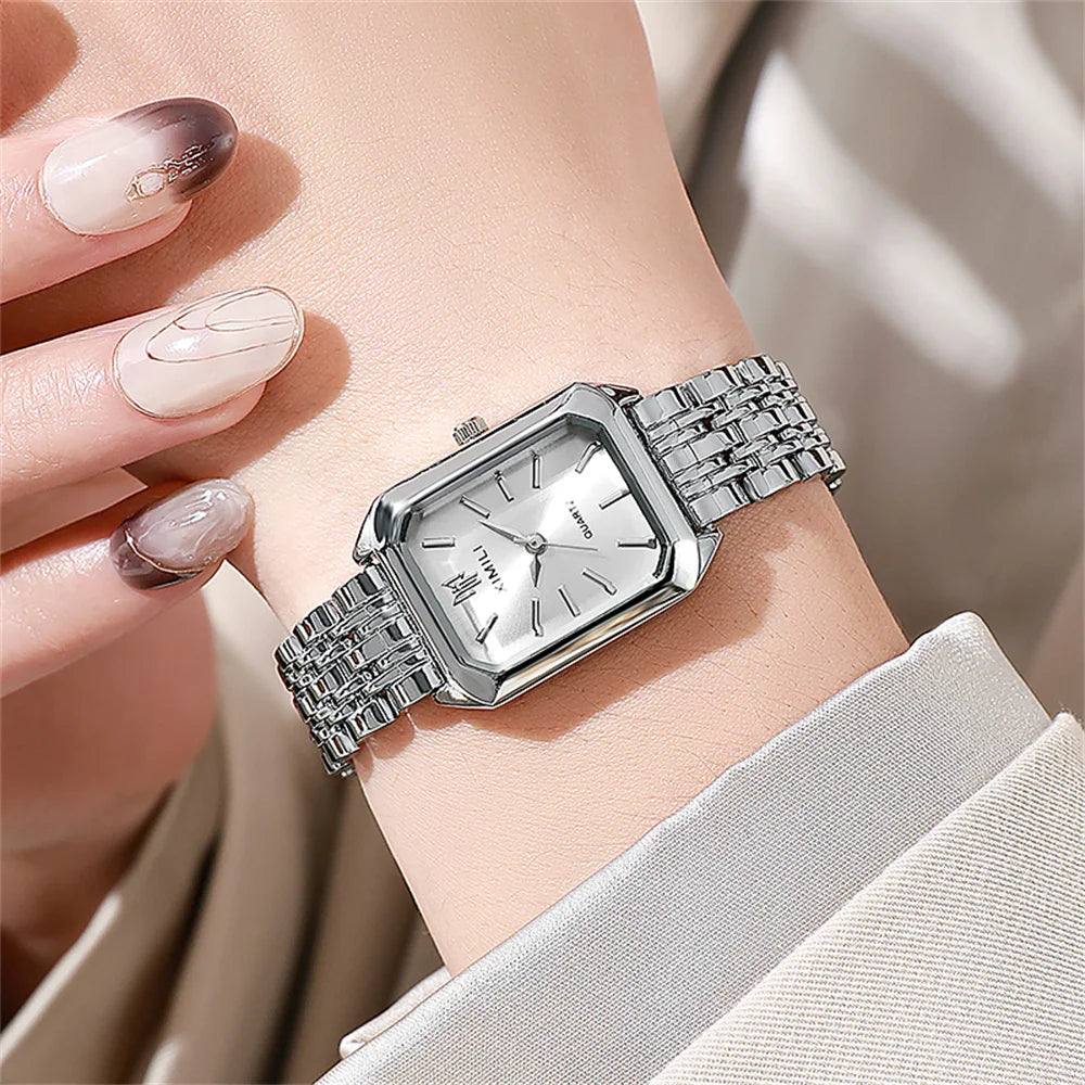 Square Gold-Plated Quartz Watch – Elegant Women white 1 Women's Accessories