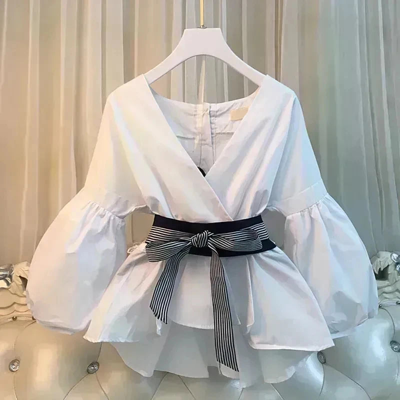 Bow-Tie Denim Two-Piece Set Only-White-shirt Outfit Sets