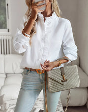 Nora I Elegant Office Frill with Stand-Up Collar Shirt Women Blouse
