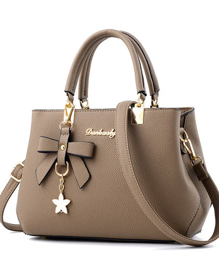 Elegant Women's Messenger Bag with Flower Pendant khaki 28cmx11cmx19cm Shoulder Bags