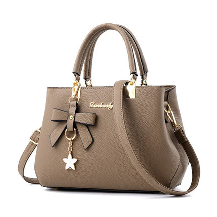 Elegant Women's Messenger Bag with Flower Pendant khaki 28cmx11cmx19cm Shoulder Bags