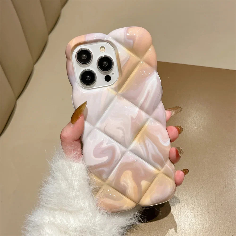 Aurora Marble Case – Pastel Quilted iPhone Protection Beige to Pink Gradient Phone Case
