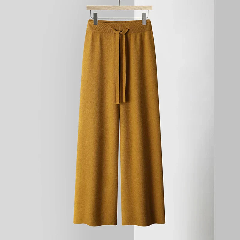 Capri Knit Trousers – Cashmere-Blend Wide-Leg Pants Turmeric Trousers