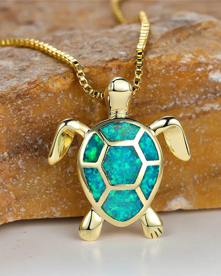 Ocean's Promise Opal Turtle Necklace Gold Green Necklace