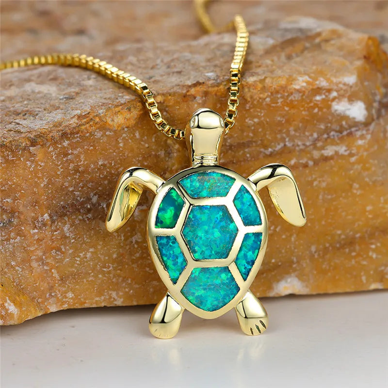 Ocean's Promise Opal Turtle Necklace Gold Green Necklace