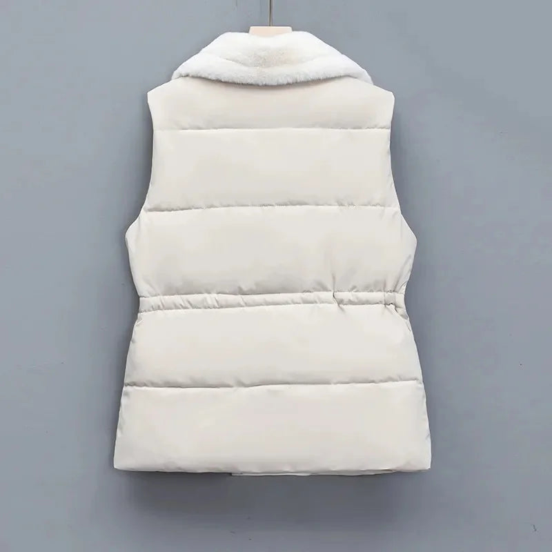 Elegant Layering Vest – Faux-Fur Collar Puffer Women's Jacket