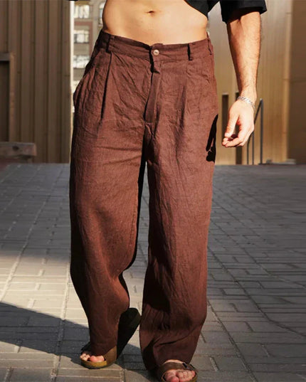 Premium Wide-Leg Linen Pants Dark brown Men Pants