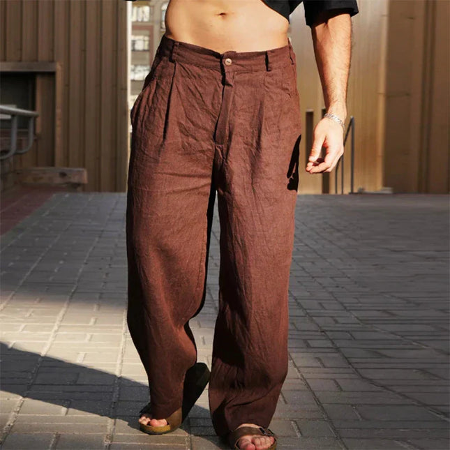 Premium Wide-Leg Linen Pants Dark brown Men Pants