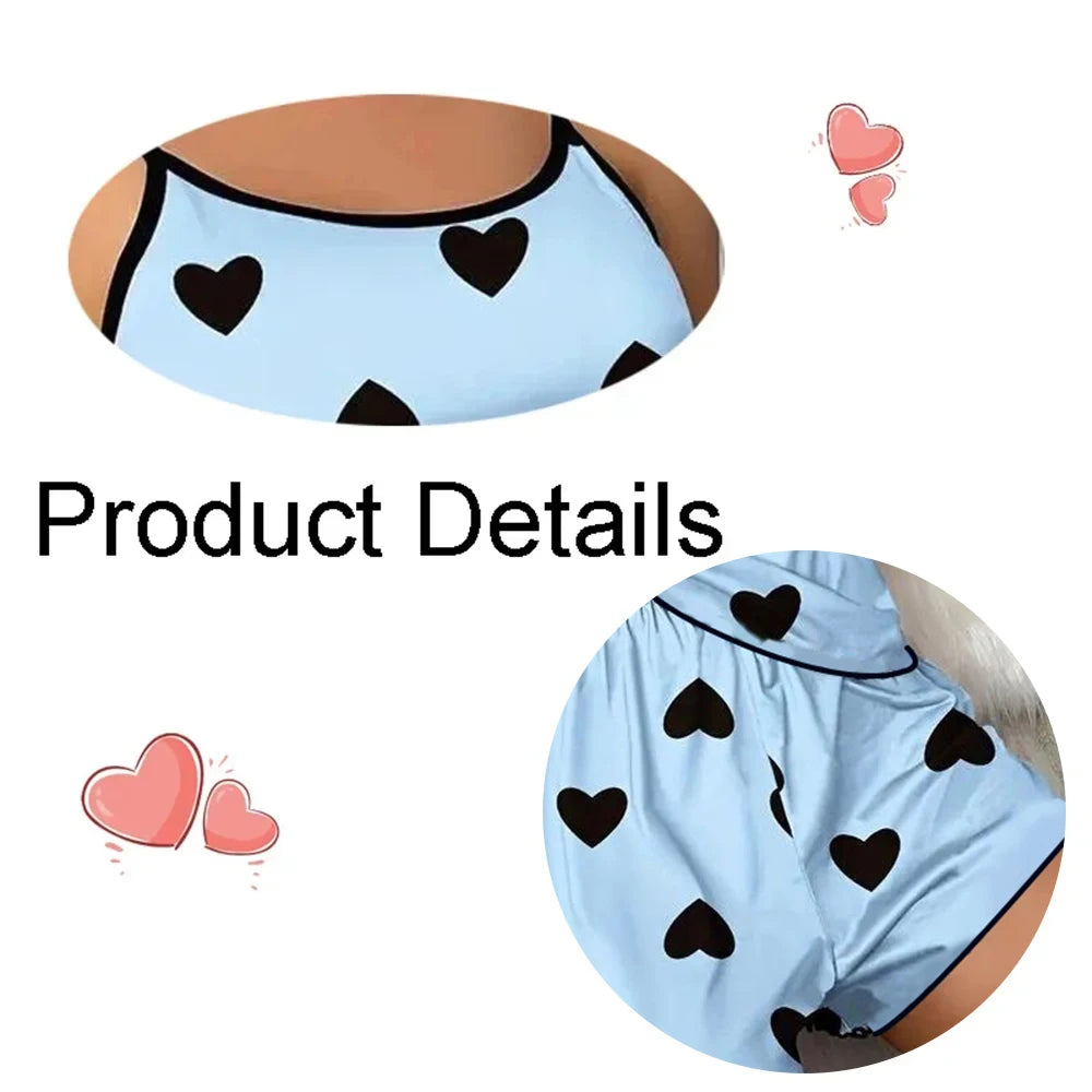 Women's Ice-Silk Heart-Print Pajama Set Women's Tops