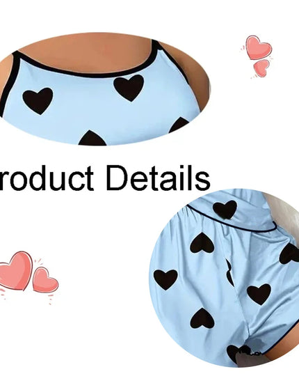Women's Ice-Silk Heart-Print Pajama Set Women's Tops