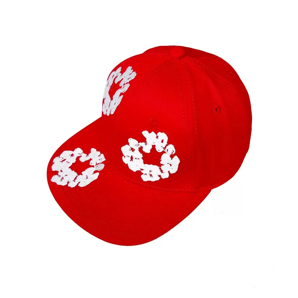 Unisex Denim Tears Kapok Embroidered Baseball Cap – Flat Brim Adjustable Sun Hat Red One Size Fits All Hats