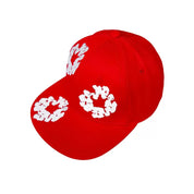 Unisex Denim Tears Kapok Embroidered Baseball Cap – Flat Brim Adjustable Sun Hat Red One Size Fits All Hats